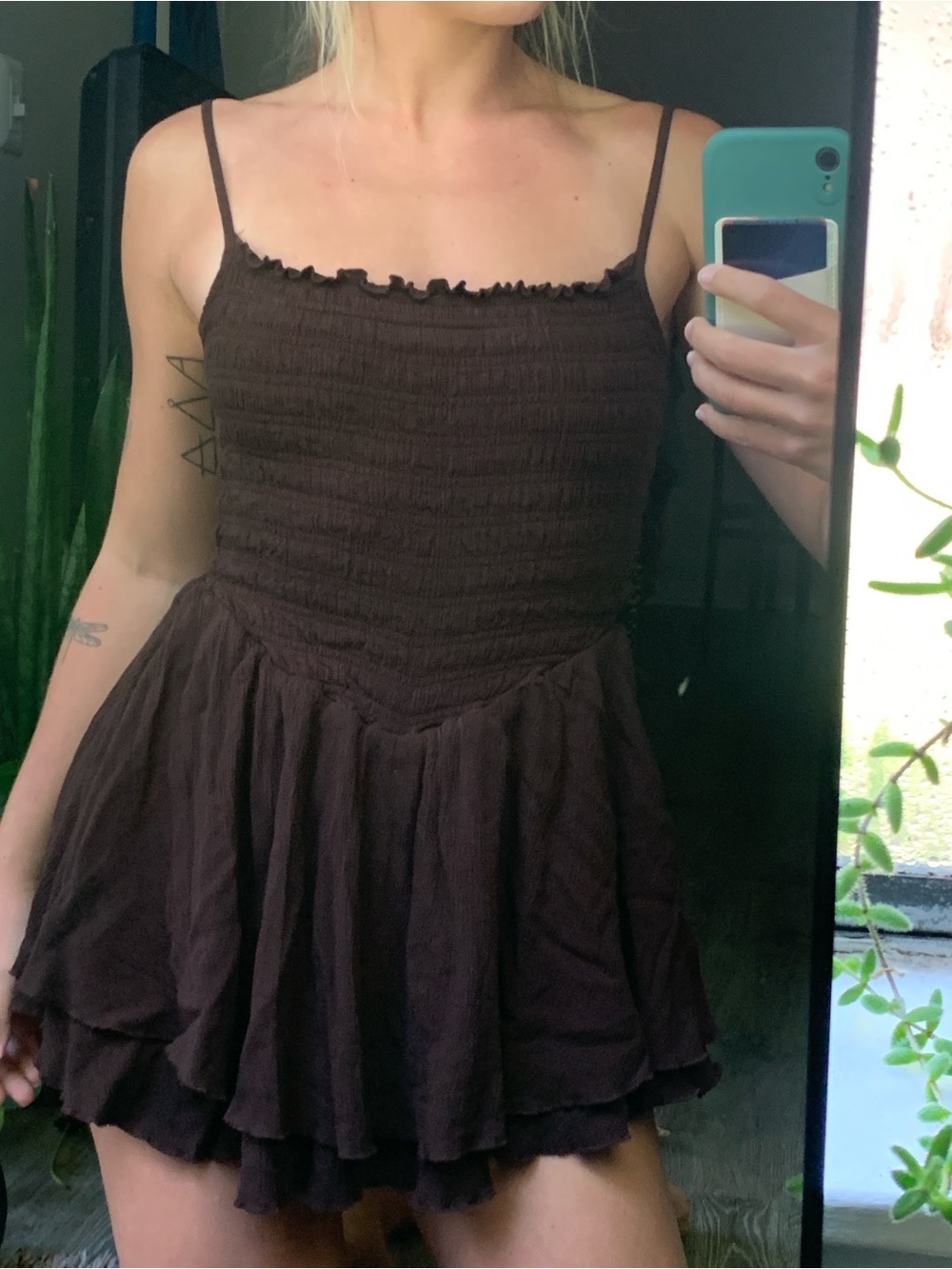 Garage Brown Smocked Romper